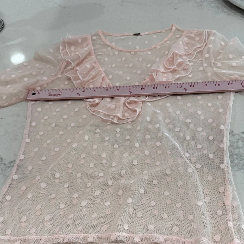 Sheer Pink Polka Dot Ruffle Blouse from Free People - Picture 7 of 7